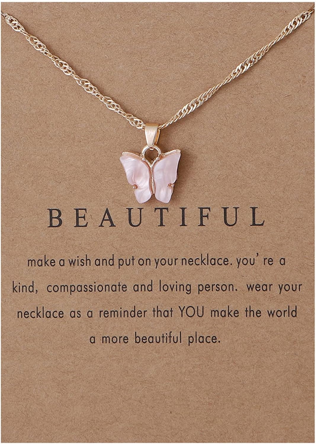 Colorful Acrylic Butterfly Pendant Necklace Bohemian Adjustable Retro Card Clavicle Chain Insect Animal Necklace for Women Friend Friendship Party Jewelry Gift