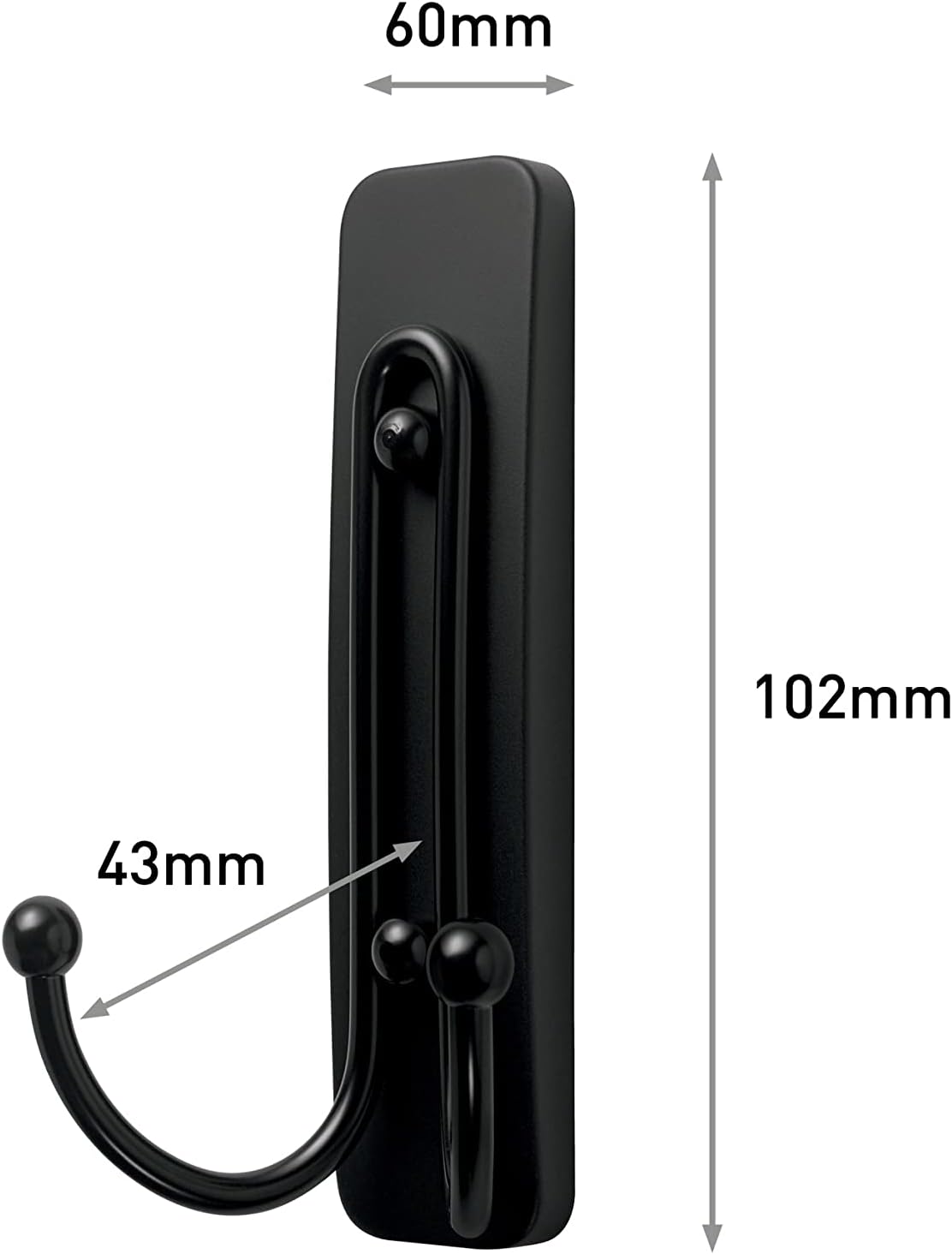 Command Large Matte Black Double Hooks, 2 Hooks and 2 Command Strips, Damage Free Hanging Wall Hooks with Adhesive Strips, No Tools Coat Hooks for Hanging Home Decor, Holds up to 4 lb - Image 2