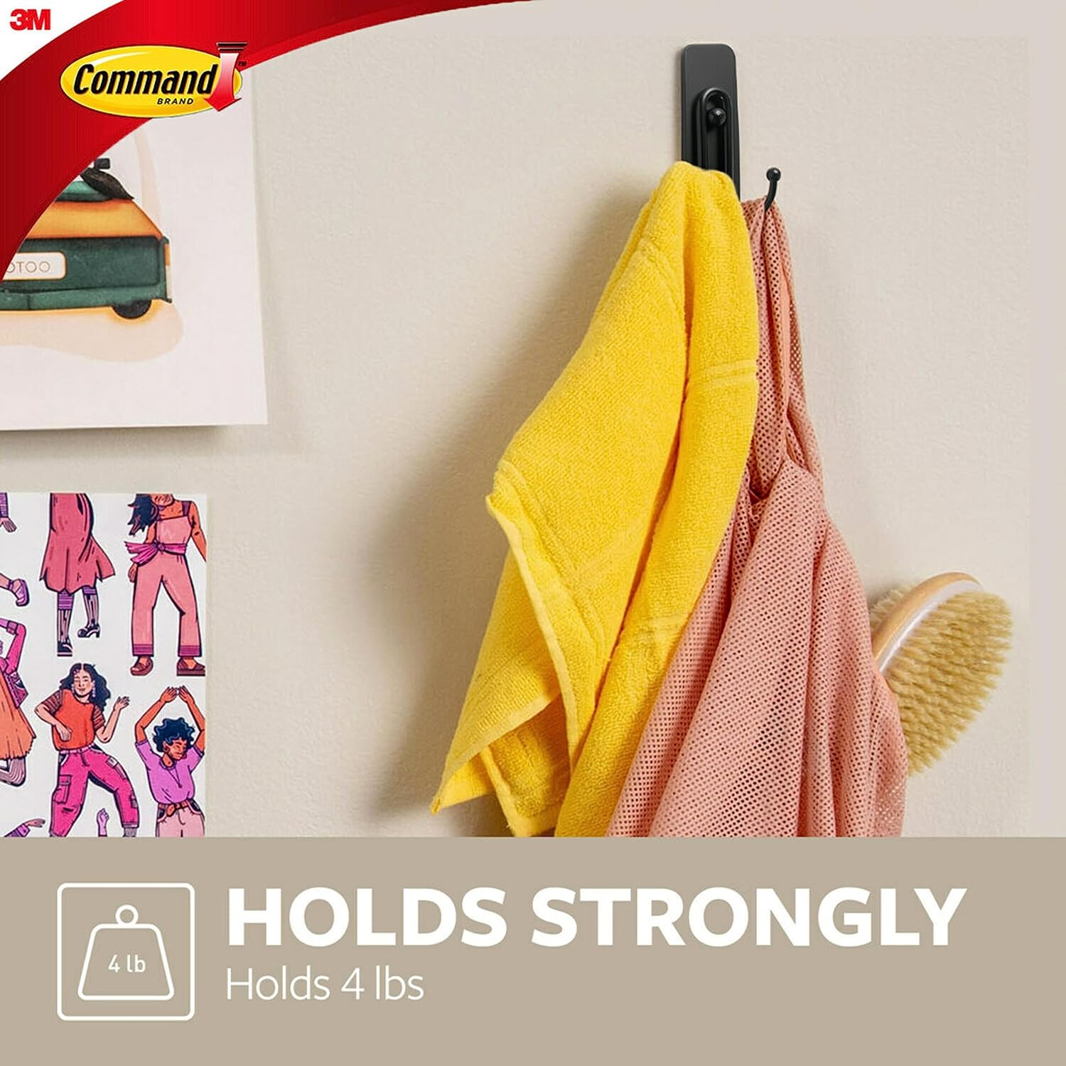 Command Large Matte Black Double Hooks, 2 Hooks and 2 Command Strips, Damage Free Hanging Wall Hooks with Adhesive Strips, No Tools Coat Hooks for Hanging Home Decor, Holds up to 4 lb - Image 3