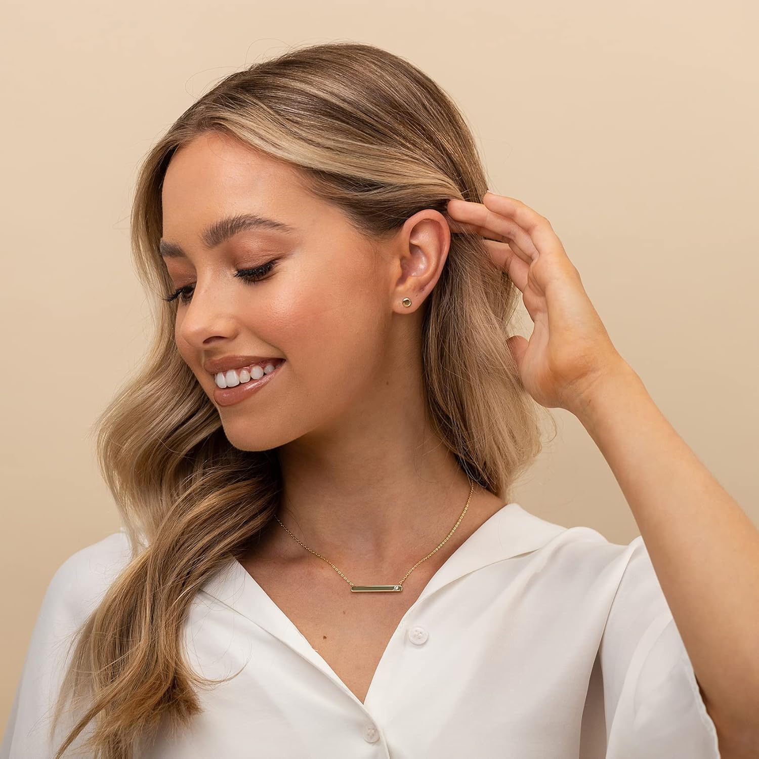 14K Gold Plated Crystal Birthstone Bar Necklace | Dainty Necklace | Gold Necklaces for Women - Image 2