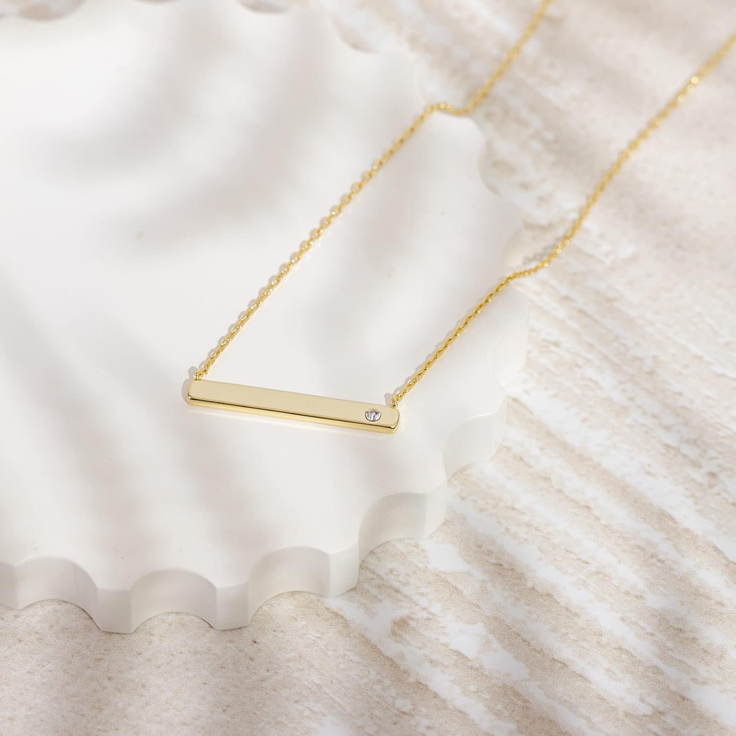14K Gold Plated Crystal Birthstone Bar Necklace | Dainty Necklace | Gold Necklaces for Women - Image 3